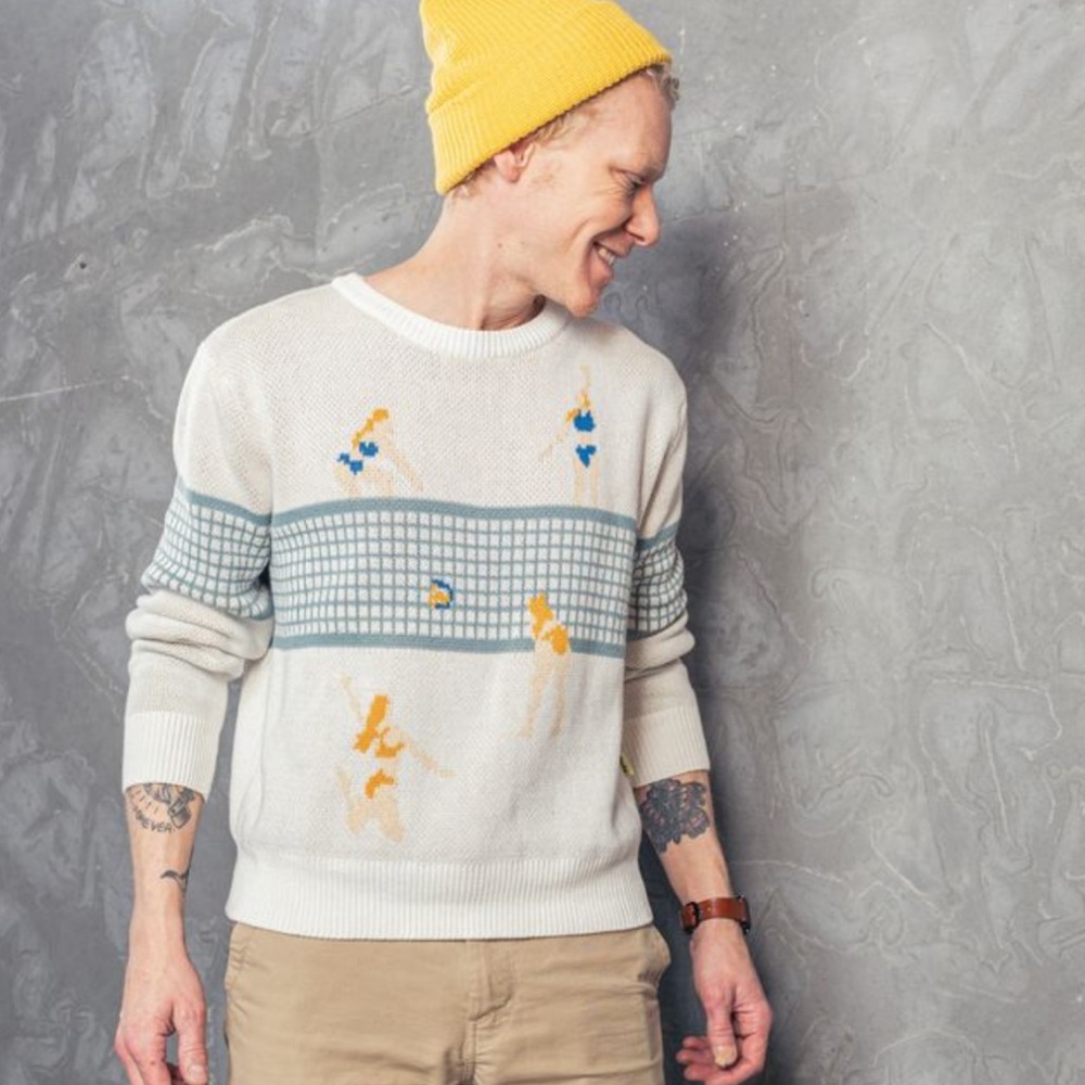 DuVin Cream and Blue Volleyball Sweater